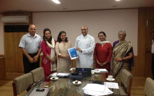 Dr Charu WaliKhanna, Member, NCW presented the Report of the Expert Committee on Gender and Education to the Honourable Minister for HRD Sri M M Pallam Raju in his office in Shastri Bhawan
