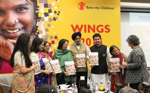 Smt. Lalitha Kumaramangalam, Chairperson, NCW with Dr. Nazma Heptulla (Hon'ble Minister for Minority Affairs) and other dignitaries release the book "WINGS 2014 - World of India’s Girls"