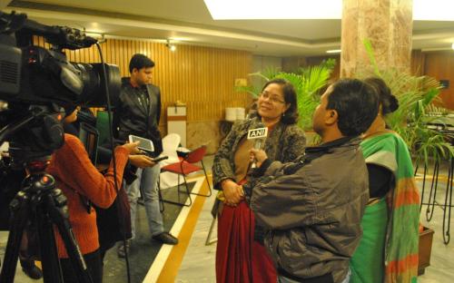 Smt. Lalitha Kumaramangalam, Hon’ble Chairperson, NCW addressing the media during consultation on Voices for Beijing+20
