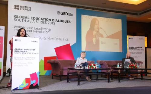 Smt. Lalitha Kumaramangalam, Hon’ble Chairperson, NCW addressing the gathering during Global Education Dialogue