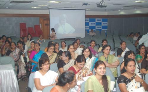 View of participants and screen showing telecast through ‘video conferencing’