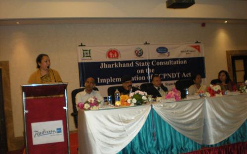 Hemlata Mohan, Chairperson State Commission for Women Jharkhand, addressing participants
