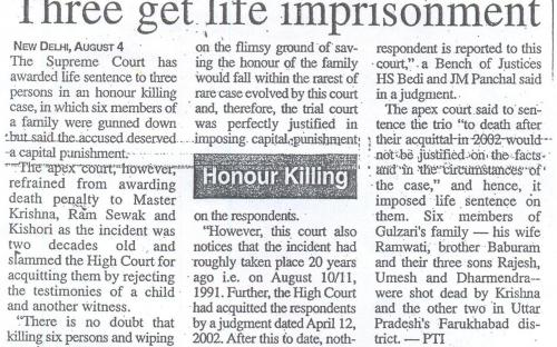 Three get life improsonment. (The Tribune, Delhi)