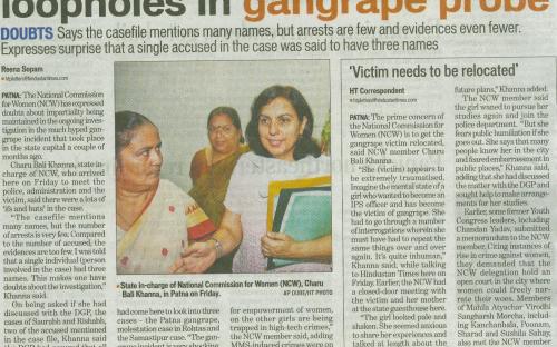 Dr. Charu WaliKhanna, Member, NCW tour Bihar in view of the rising “Crime Against Women” on 17th August, 2012.